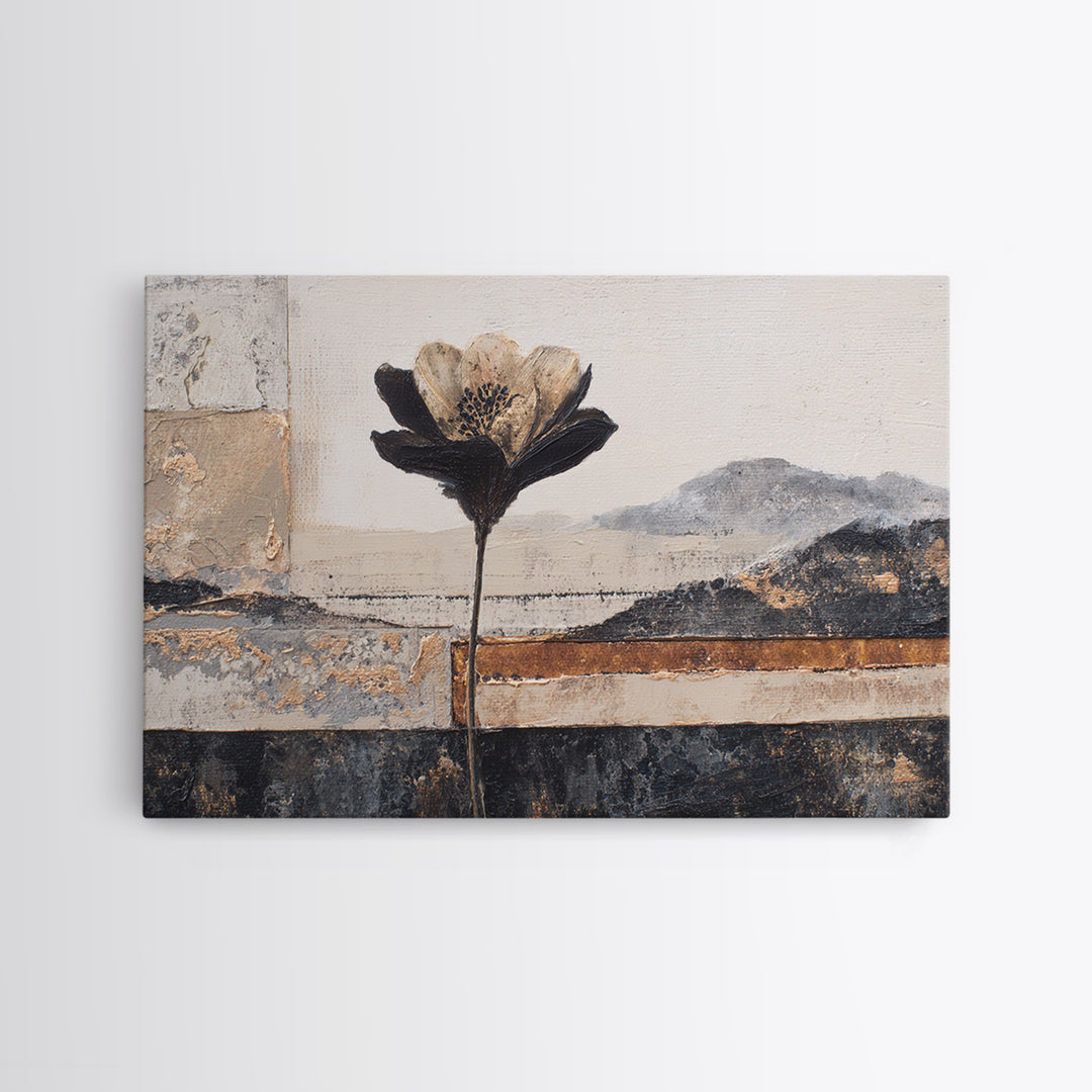 Single Flower Stem Canvas Print, Minimalist Art, Art, Living Room Decor, Oil Painting, Minimal, Canvas Tote Bag, Abstract Art, MIN-3x2-88