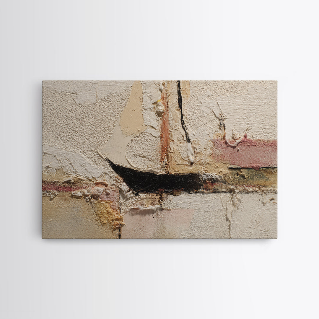 Tiny Sailboat under Open Sky Framed Canvas Print, Minimalist Art, Japanese Wall Art, Living Room Decor, Fine Art, Minimal, MIN-3x2-90