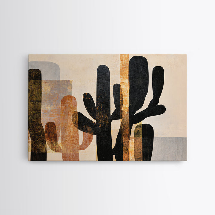 Black and White Cactus Silhouette Framed Canvas Print, Minimalist Art, Minimalist, Living Room Decor, Fine Art, Minimal, MIN-3x2-96