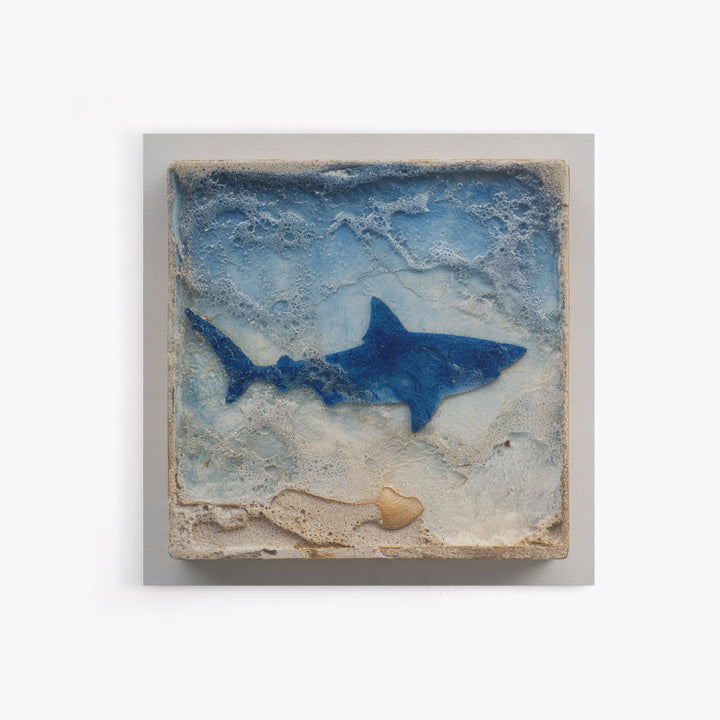 Shark Silhouette in Deep Blue Light Framed Canvas Print, Marine Life Art, Coastal Wall Art, Living Room Decor, Fine Art, Marine, MLA-1x1-12
