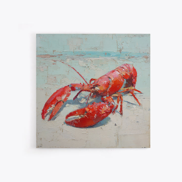 Lobster in Bold Coastal Red Palette Canvas Print, Marine Life Art, Coastal Wall Decor, Living Room Decor, Oil Painting, Marine, MLA-1x1-15