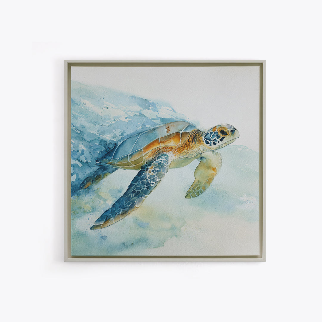 Sea Turtle Gliding Through Clear Blue Water Canvas Print, Marine Life Art, Coastal Home Decor, Living Room Decor, Marine, MLA-1x1-25