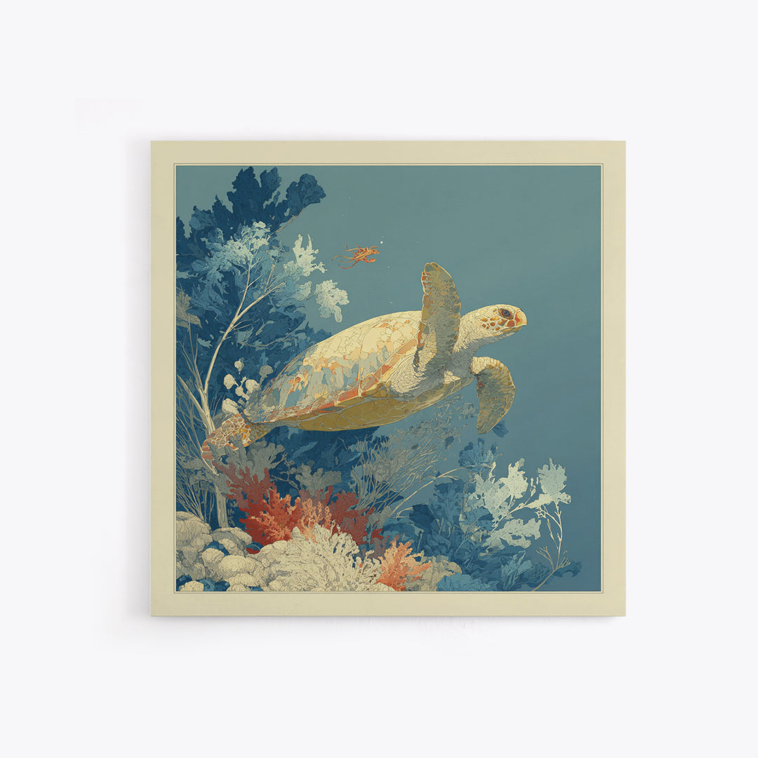 Bioluminescent Plankton Around Swimming Turtle Framed Canvas Print, Marine Life Art, Wall Art, Living Room Decor, Marine, MLA-1x1-48