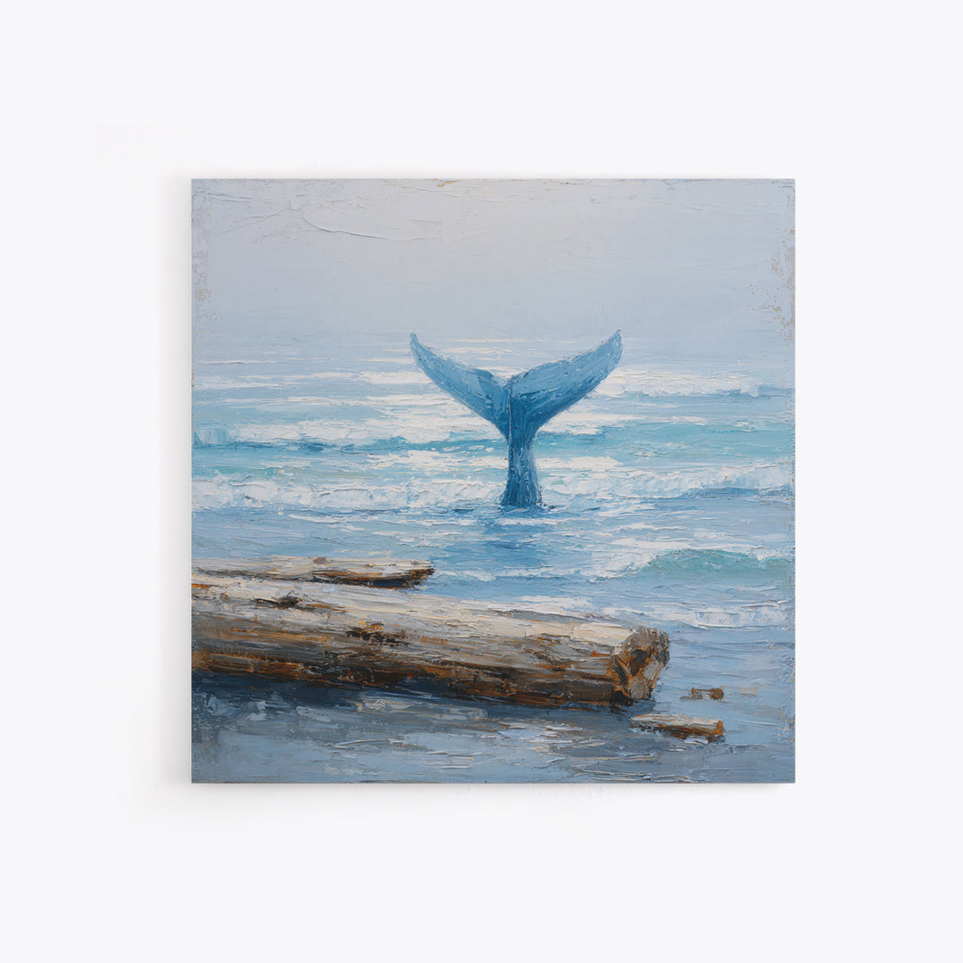 Whale Tail Rising from Misty Ocean Canvas Print, Marine Life Art, Kids Room Art, Living Room Decor, Fine Art, Marine, MLA-1x1-50
