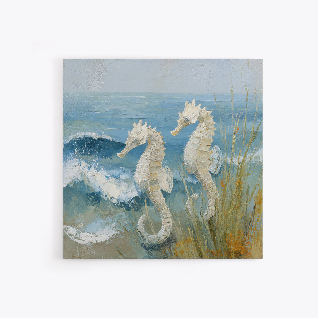 Seahorse Pair Among Sea Grass Framed Canvas Print, Marine Life Art, Nautical Art, Living Room Decor, Fine Art, Marine, MLA-1x1-53