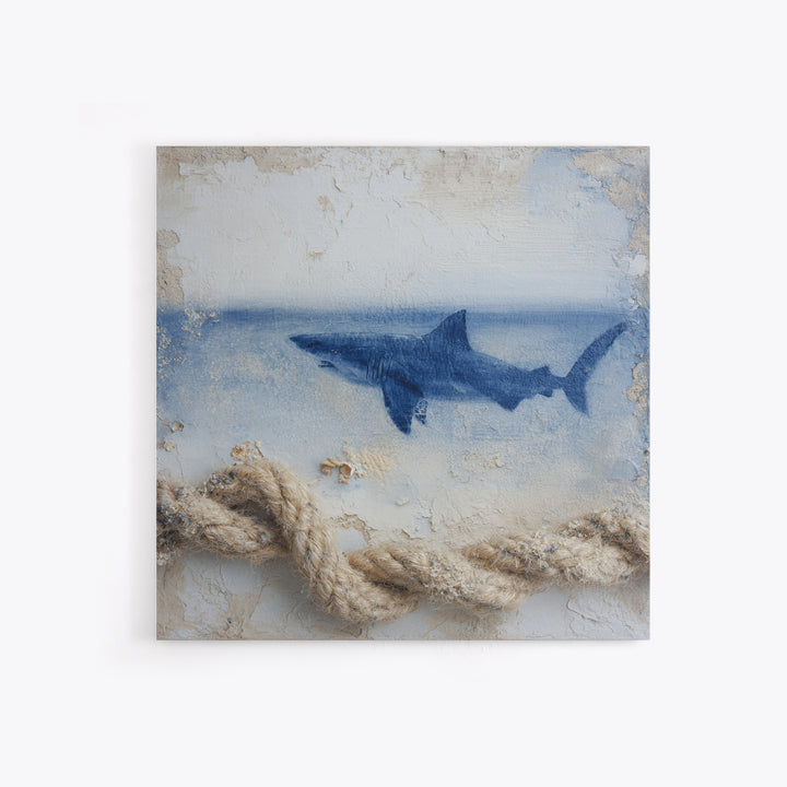 Shark Silhouette in Deep Blue Light Canvas Print, Marine Life Art, Fish Wall Art, Living Room Decor, Fine Art, Marine, MLA-1x1-60