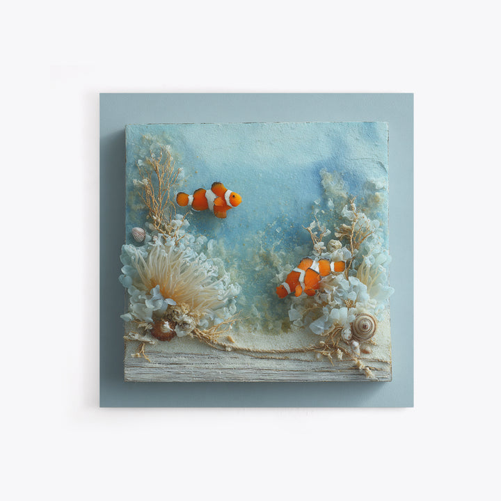 Clownfish Around Anemone Tentacles Framed Canvas Print, Marine Life Art, Nautical Art, Living Room Decor, Fine Art, Marine, MLA-1x1-68