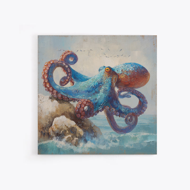 Octopus Curling Around Coral Canvas Print, Marine Life Art, Handmade Art, Living Room Decor, Fine Art, Marine, MLA-1x1-75