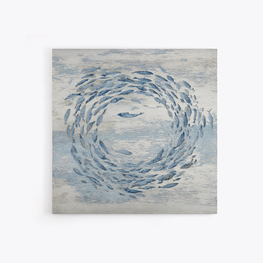 School of Fish Forming a Silver Spiral Canvas Print, Marine Life Art, Modern, Living Room Decor, Marine, Statement Artwork, MLA-1x1-76