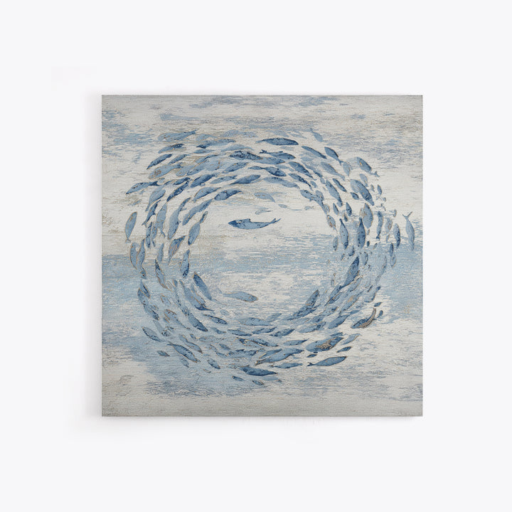 School of Fish Forming a Silver Spiral Canvas Print, Marine Life Art, Modern, Living Room Decor, Marine, Statement Artwork, MLA-1x1-76