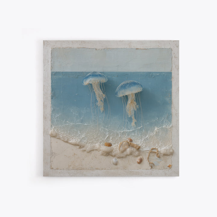 Jellyfish Floating in Luminous Dark Water Framed Canvas Print, Marine Life Art, Pastel Wall Art, Living Room Decor, Marine, MLA-1x1-78