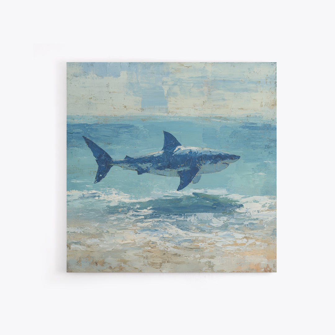 Shark Silhouette in Deep Blue Light Framed Canvas Print, Marine Life Art, Tropical Wall Art, Living Room Decor, Abstract Art, MLA-1x1-84