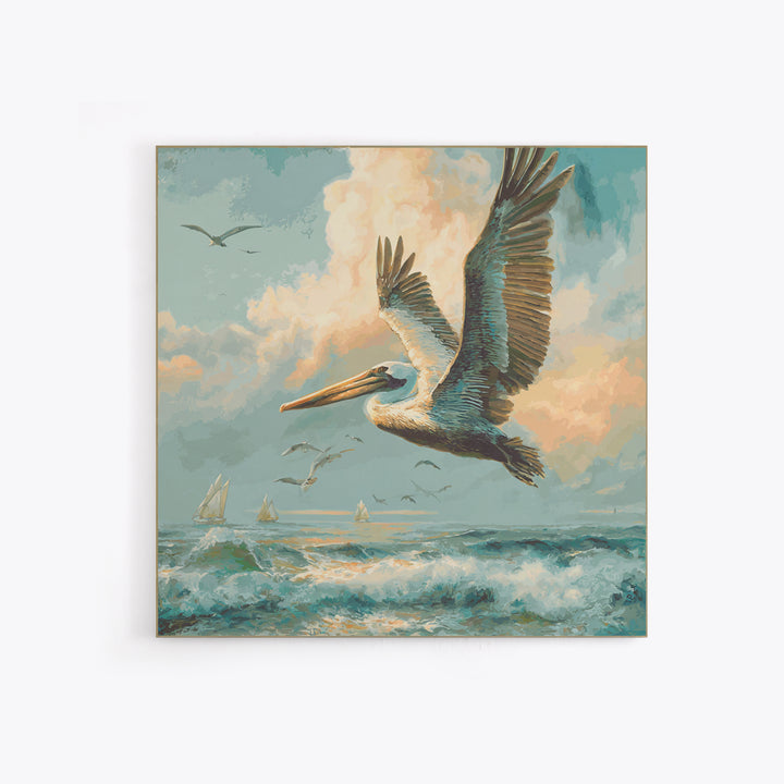 Pelican Diving Toward Fish Near Surface Canvas Print, Marine Life Art, Marine Life, Living Room Decor, Oil Painting, Marine, MLA-1x1-95