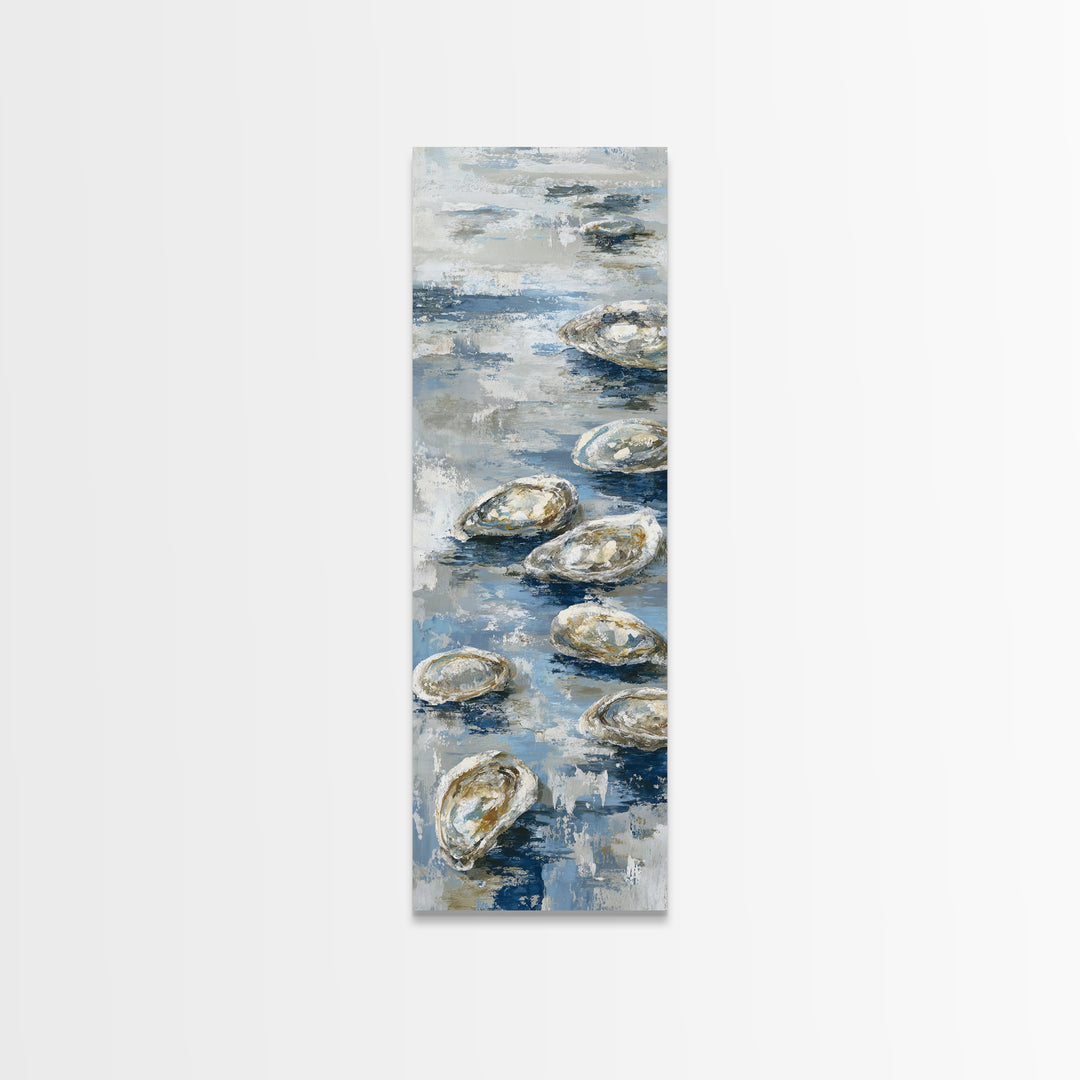 Oyster Shells with Pearly Highlights Canvas Print, Marine Life Art, Surf Poster, Living Room Decor, Fine Art, Marine, MLA-1x3-10