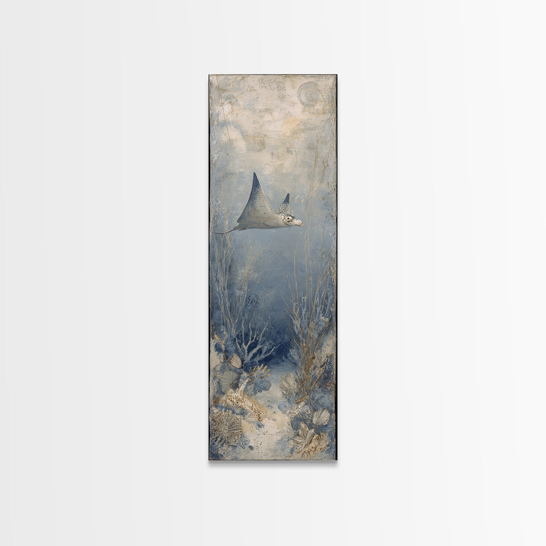 Manta Ray Flying Through Underwater Light Canvas Print, Marine Life Art, Beach House Decor, Living Room Decor, Fine Art, Marine, MLA-1x3-26