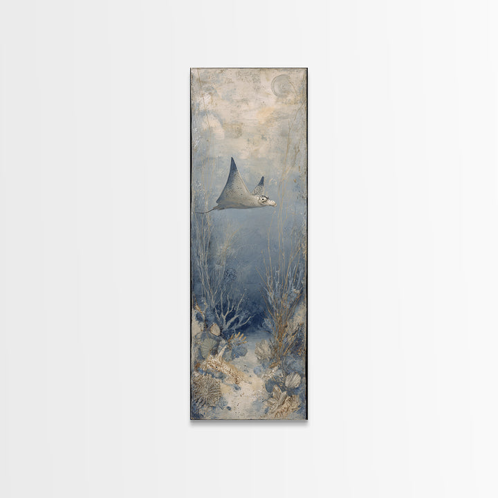 Manta Ray Flying Through Underwater Light Canvas Print, Marine Life Art, Beach House Decor, Living Room Decor, Fine Art, Marine, MLA-1x3-26