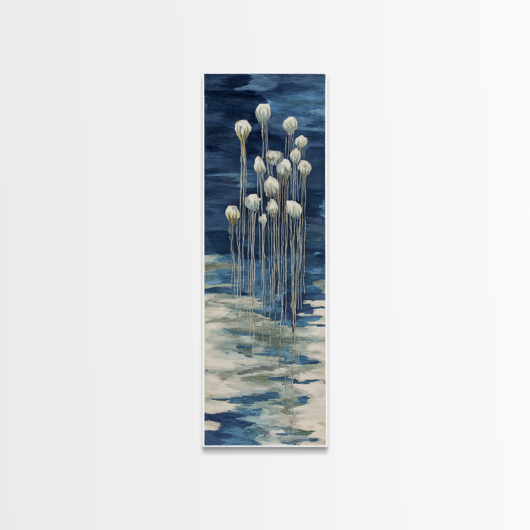 Jellyfish Floating in Luminous Dark Water Canvas Print, Marine Life Art, Fish Art, Living Room Decor, Fine Art, Marine, MLA-1x3-42