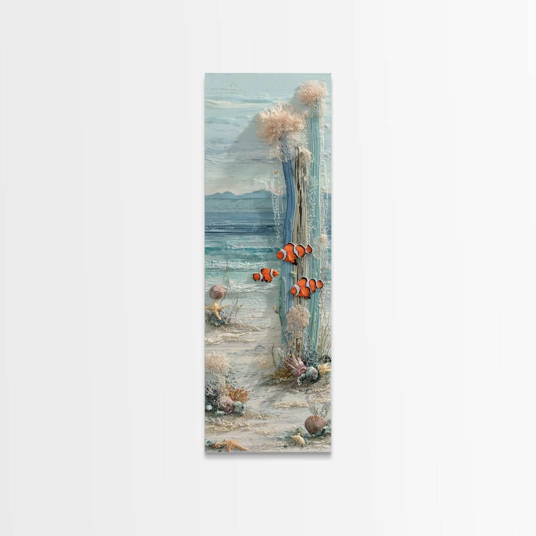 Clownfish Around Anemone Tentacles Canvas Print, Marine Life Art, Statement Artwork, Living Room Decor, Fine Art, Marine, MLA-1x3-56