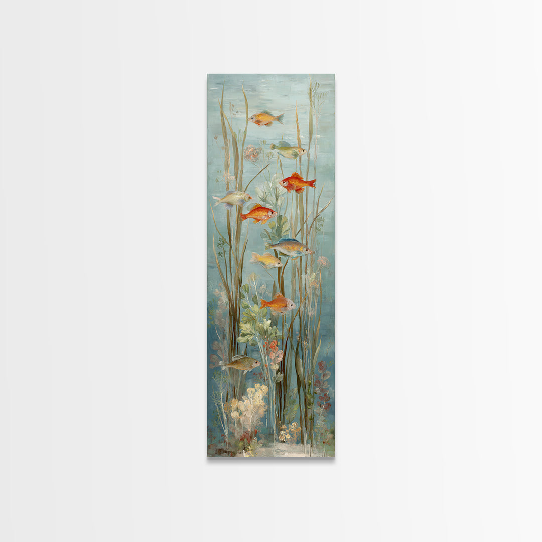 Coral Reef Panorama Framed Canvas Print, Marine Life Art, Pastel Wall Art, Living Room Decor, Oil Painting, Marine, MLA-1x3-69