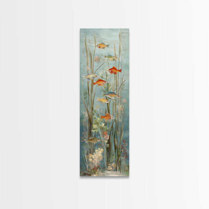 Coral Reef Panorama Framed Canvas Print, Marine Life Art, Pastel Wall Art, Living Room Decor, Oil Painting, Marine, MLA-1x3-69