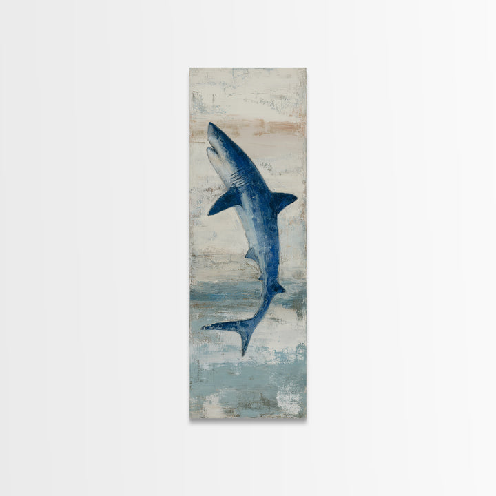 Shark Silhouette in Deep Blue Light Canvas Print, Marine Life Art, Art Print, Living Room Decor, Fine Art, Marine, Coastal Art, MLA-1x3-72