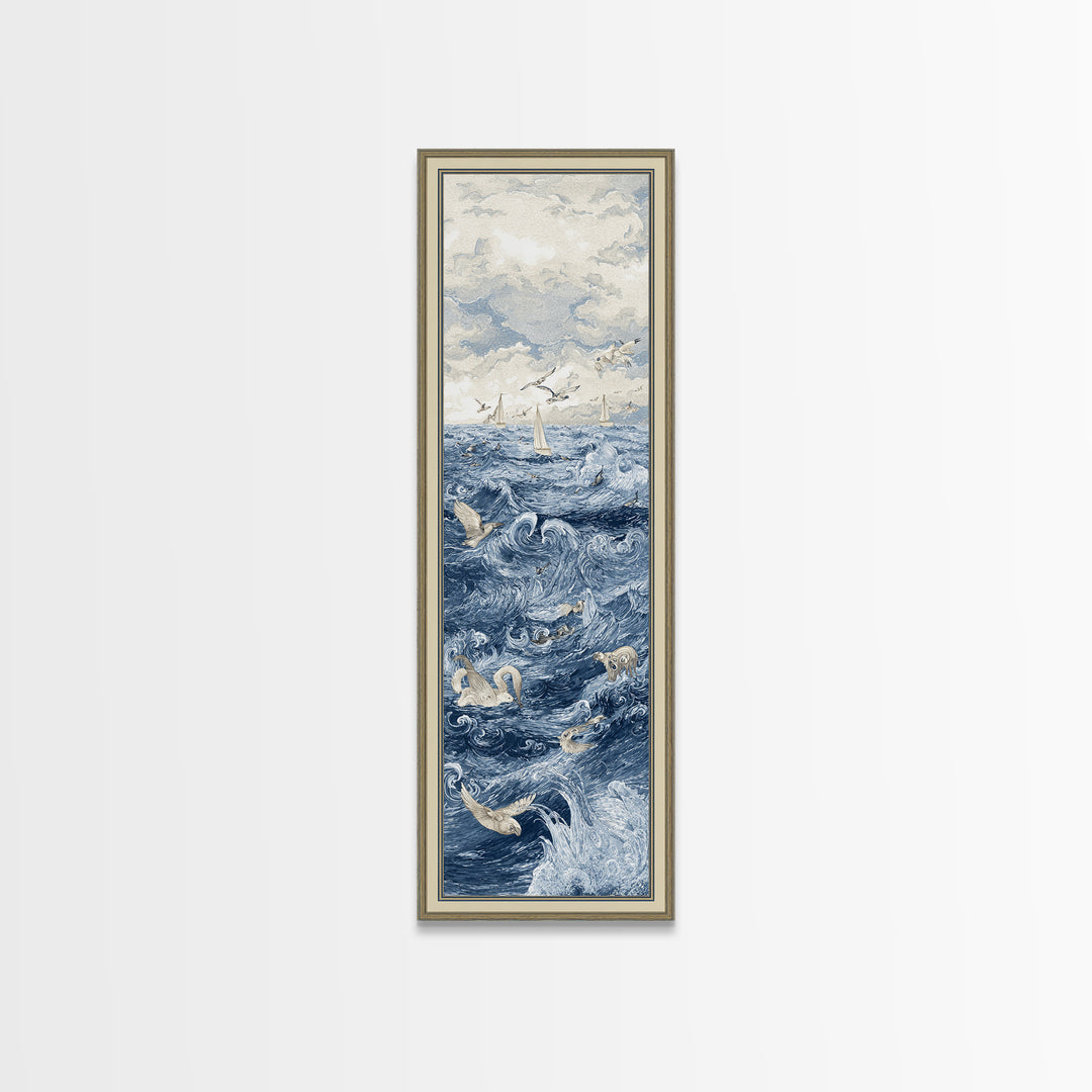 Squid in a Mysterious Midnight Sea Framed Canvas Print, Marine Life Art, Room Decor, Living Room Decor, Fine Art, Marine, MLA-1x3-79