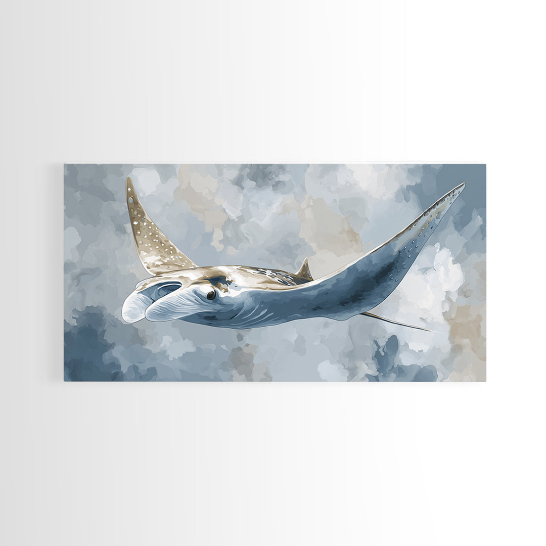 Manta Ray Flying Through Underwater Light Framed Canvas Print, Marine Life Art, Home Decor, Living Room Decor, Fine Art, Marine, MLA-2x1-10