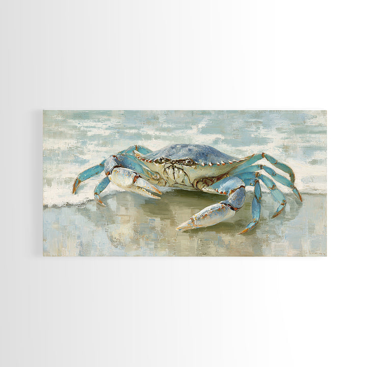 Blue Crab with Painterly Shell Texture Framed Canvas Print, Marine Life Art, Modern Art Print, Living Room Decor, Marine, MLA-2x1-6