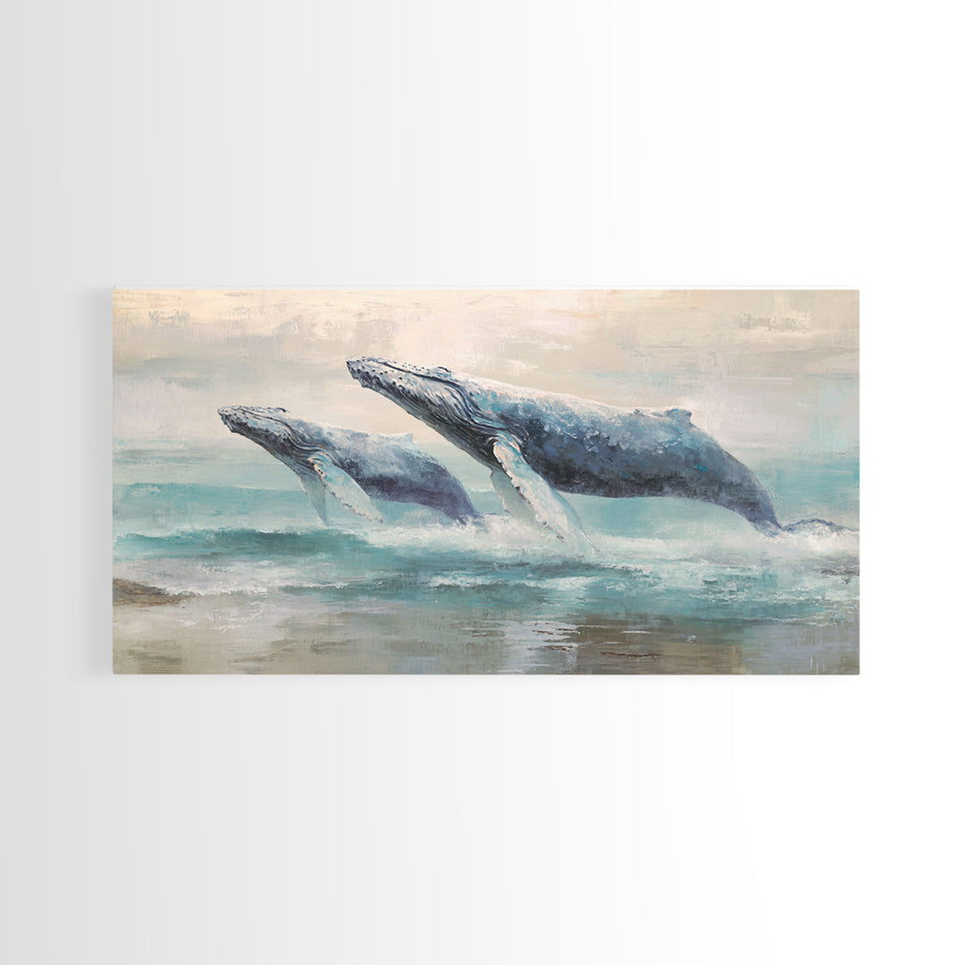 Humpback Whale and Calf Canvas Print, Marine Life Art, Gallery Decor, Living Room Decor, Fine Art, Marine, Minimalist Decor, MLA-2x1-62