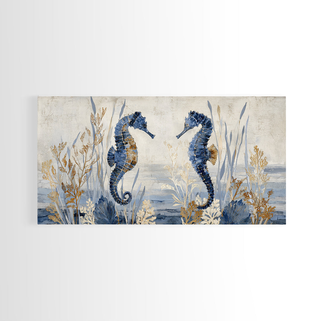 Seahorse Pair Among Sea Grass Canvas Print, Marine Life Art, Luxury Decor, Living Room Decor, Fine Art, Marine, Beach Decor, MLA-2x1-73