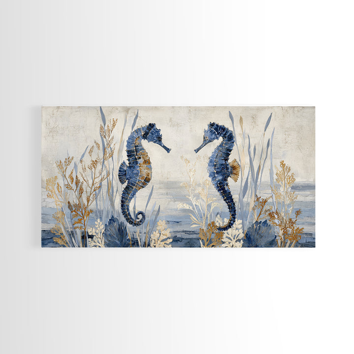 Seahorse Pair Among Sea Grass Canvas Print, Marine Life Art, Luxury Decor, Living Room Decor, Fine Art, Marine, Beach Decor, MLA-2x1-73