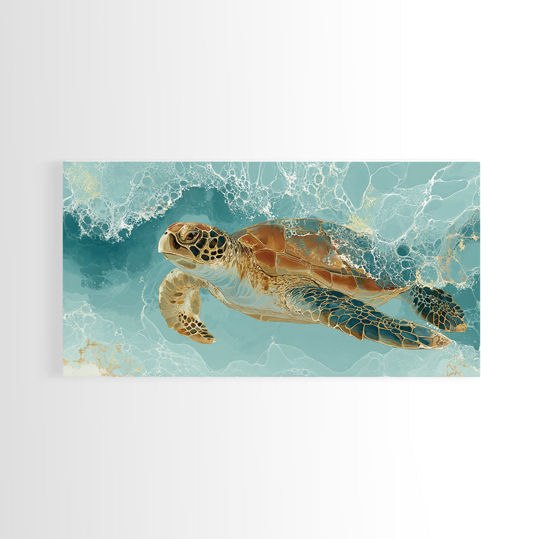 Sea Turtle Gliding Through Clear Blue Water Canvas Print, Marine Life Art, Minimalist Decor, Living Room Decor, Marine, MLA-2x1-93