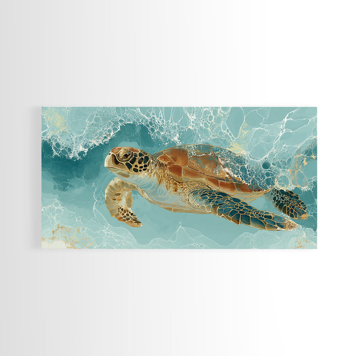 Sea Turtle Gliding Through Clear Blue Water Canvas Print, Marine Life Art, Minimalist Decor, Living Room Decor, Marine, MLA-2x1-93