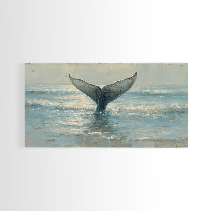 Whale Tail Rising from Misty Ocean Canvas Print, Marine Life Art, Luxury Decor, Living Room Decor, Oil Painting, Marine, MLA-2x1-94