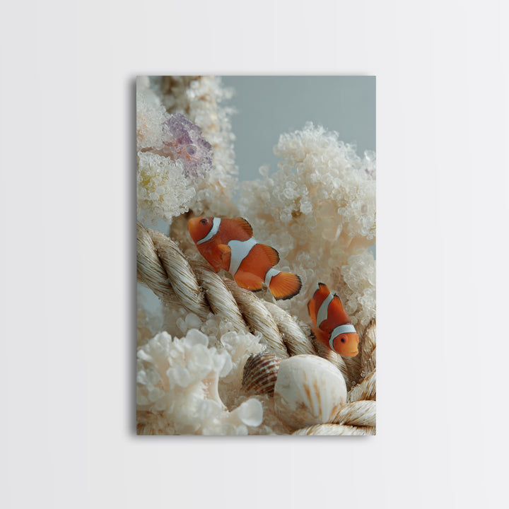 Clownfish Around Anemone Tentacles Framed Canvas Print, Marine Life Art, Ocean Prints, Living Room Decor, Fine Art, Marine, MLA-2x3-4
