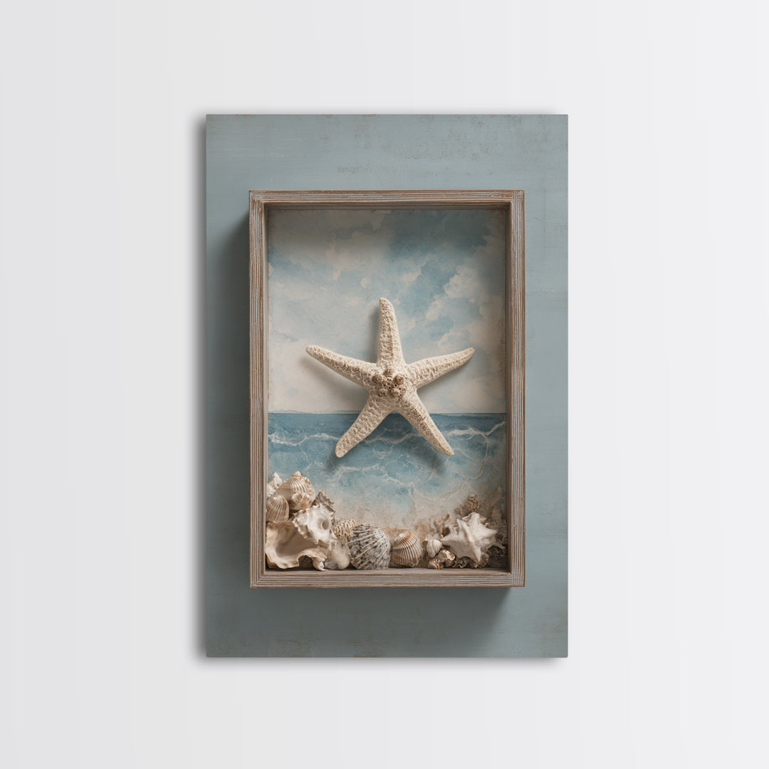 Starfish and Shells Natural Specimen Layout Canvas Print, Marine Life Art, Fine Art Print, Living Room Decor, Fine Art, Marine, MLA-2x3-45