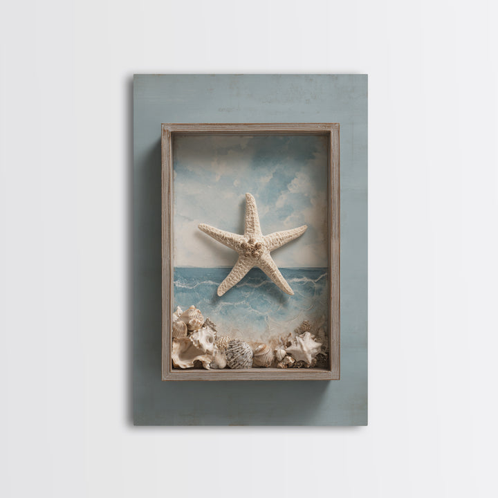 Starfish and Shells Natural Specimen Layout Canvas Print, Marine Life Art, Fine Art Print, Living Room Decor, Fine Art, Marine, MLA-2x3-45