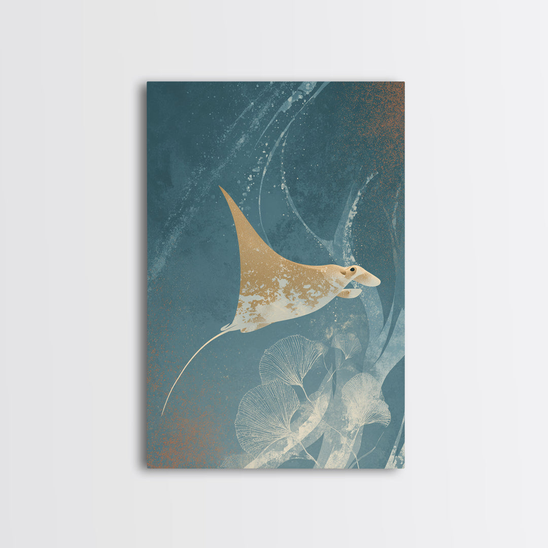 Manta Ray Flying Through Underwater Light Framed Canvas Print, Marine Life Art, Home Decor, Living Room Decor, Fine Art, Marine, MLA-2x3-46