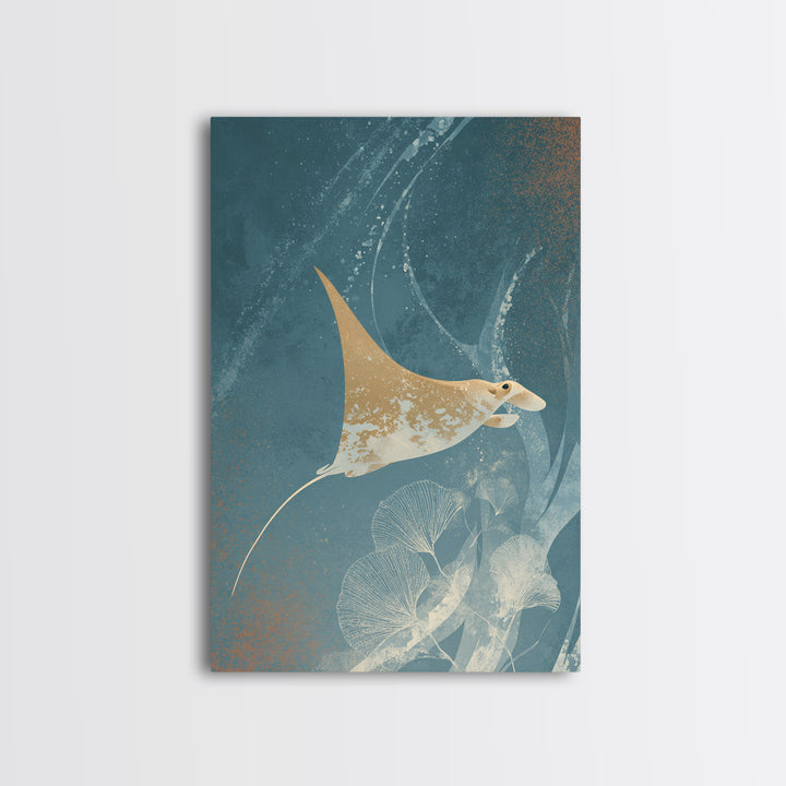 Manta Ray Flying Through Underwater Light Framed Canvas Print, Marine Life Art, Home Decor, Living Room Decor, Fine Art, Marine, MLA-2x3-46