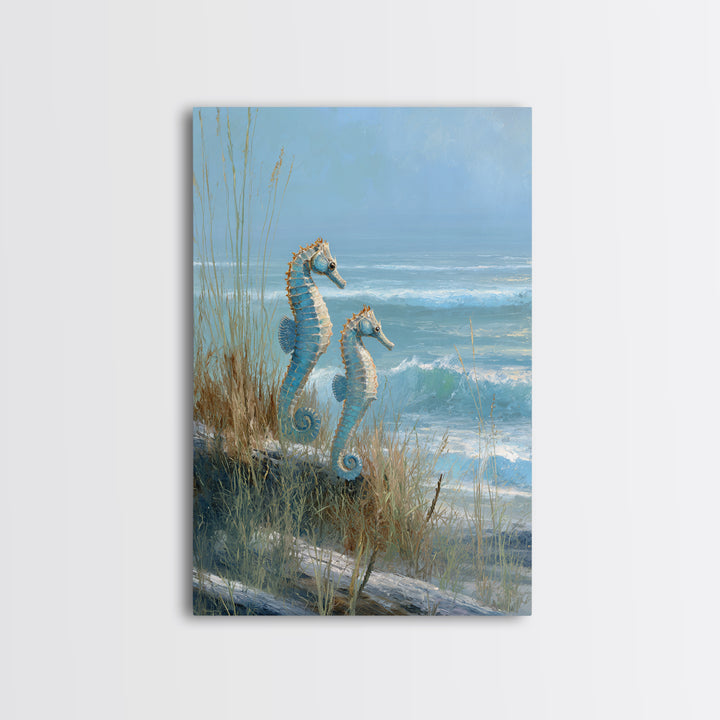 Seahorse Pair Among Sea Grass Framed Canvas Print, Marine Life Art, Contemporary Art, Living Room Decor, Fine Art, Marine, MLA-2x3-85