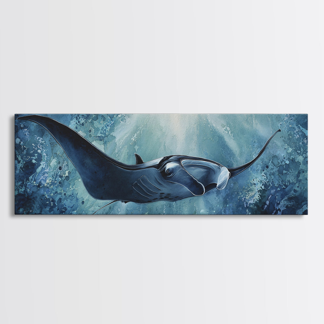 Whale Tail Rising from Misty Ocean Framed Canvas Print, Marine Life Art, Contemporary Art, Living Room Decor, Fine Art, Marine, MLA-3x1-18