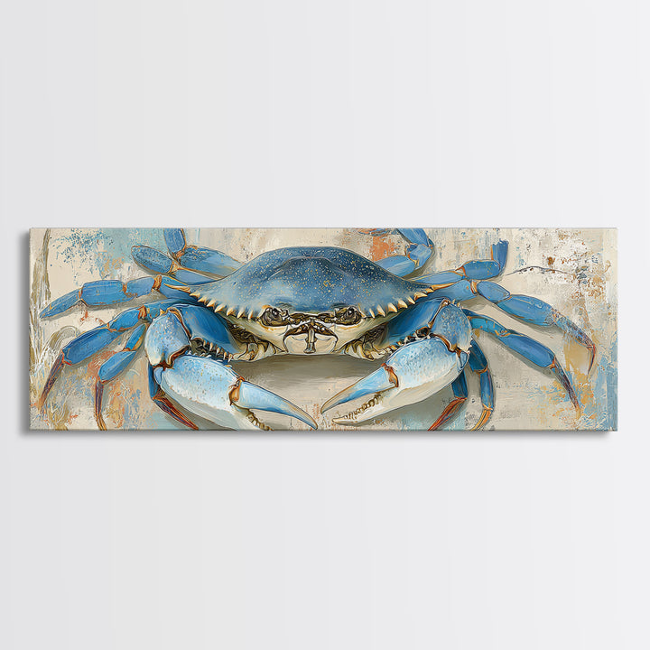 Blue Crab with Painterly Shell Texture Framed Canvas Print, Marine Life Art, Room Decor, Living Room Decor, Fine Art, Marine, MLA-3x1-2