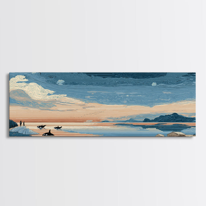 Orca Beneath Northern Lights Canvas Print, Marine Life Art, Whale Art, Living Room Decor, Fine Art, Marine, Boho Decor, MLA-3x1-24