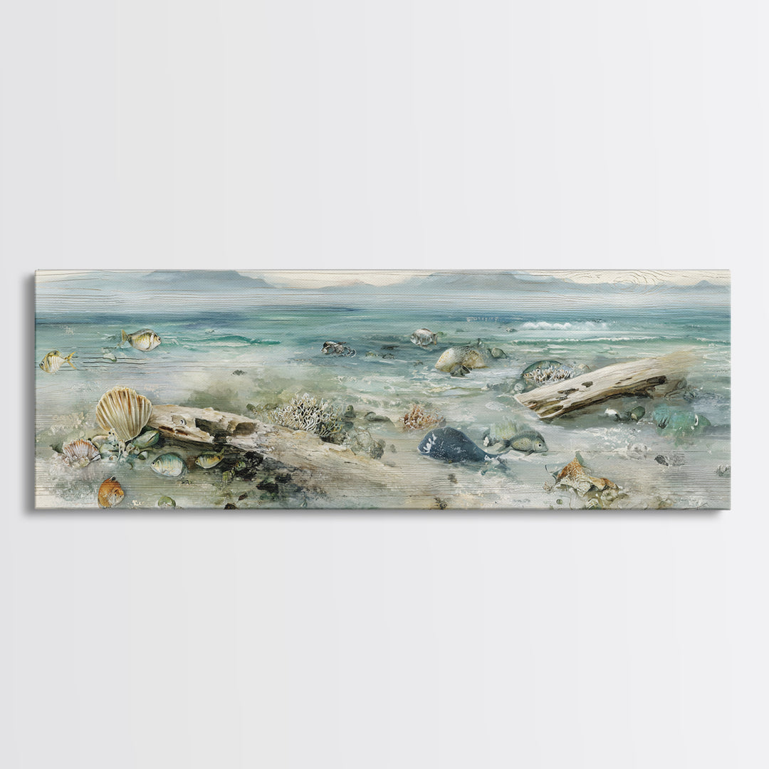 Coral Reef Panorama Canvas Print, Marine Life Art, Beach Decor, Living Room Decor, Abstract Art, Marine, Ocean Decor, MLA-3x1-25