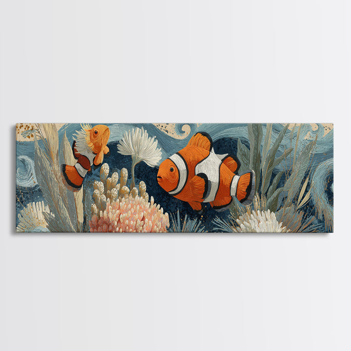 Clownfish Around Anemone Tentacles Canvas Print, Marine Life Art, Marine Life, Living Room Decor, Fine Art, Marine, Art Print, MLA-3x1-36
