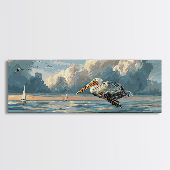Pelican Diving Toward Fish Near Surface Canvas Print, Marine Life Art, Marine Life, Living Room Decor, Fine Art, Marine, MLA-3x1-39