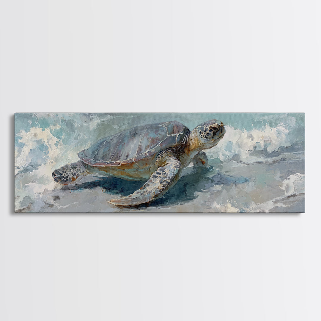 Bioluminescent Plankton Around Swimming Turtle Canvas Print, Marine Life Art, Handmade Art, Living Room Decor, Fine Art, Marine, MLA-3x1-40