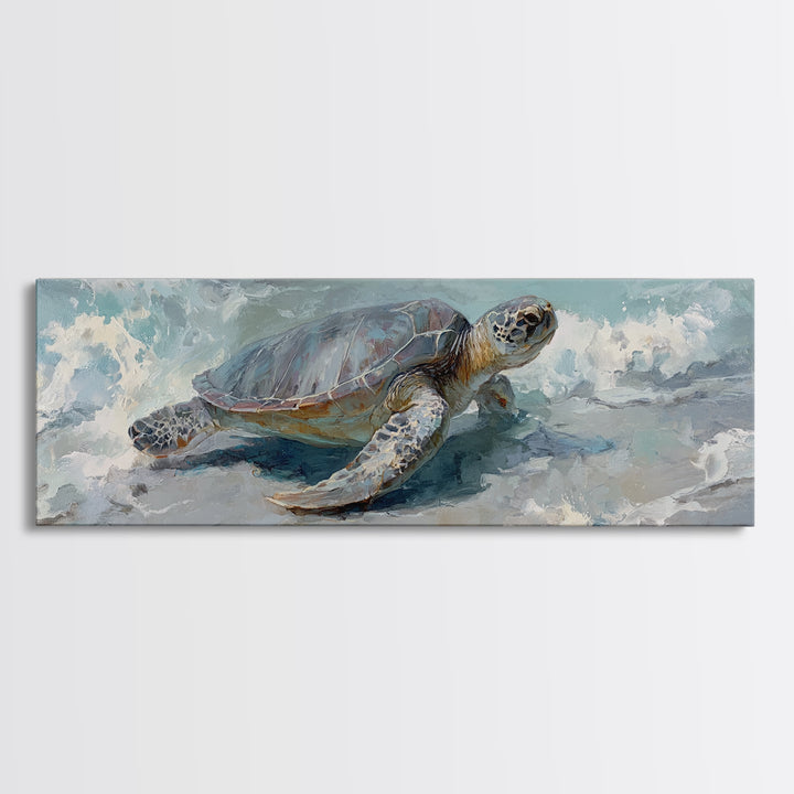 Bioluminescent Plankton Around Swimming Turtle Canvas Print, Marine Life Art, Handmade Art, Living Room Decor, Fine Art, Marine, MLA-3x1-40