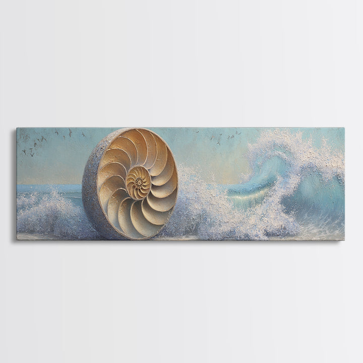 Nautilus Shell Study Canvas Print, Marine Life Art, Nautical Decor, Living Room Decor, Fine Art, Marine, Nautical Wall Decor, MLA-3x1-75