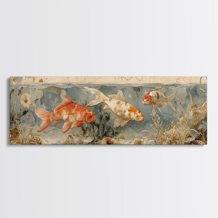 Koi Like Marine Fish Canvas Print, Marine Life Art, Coastal Home Decor, Living Room Decor, Fine Art, Marine, Neutral Decor, MLA-3x1-8
